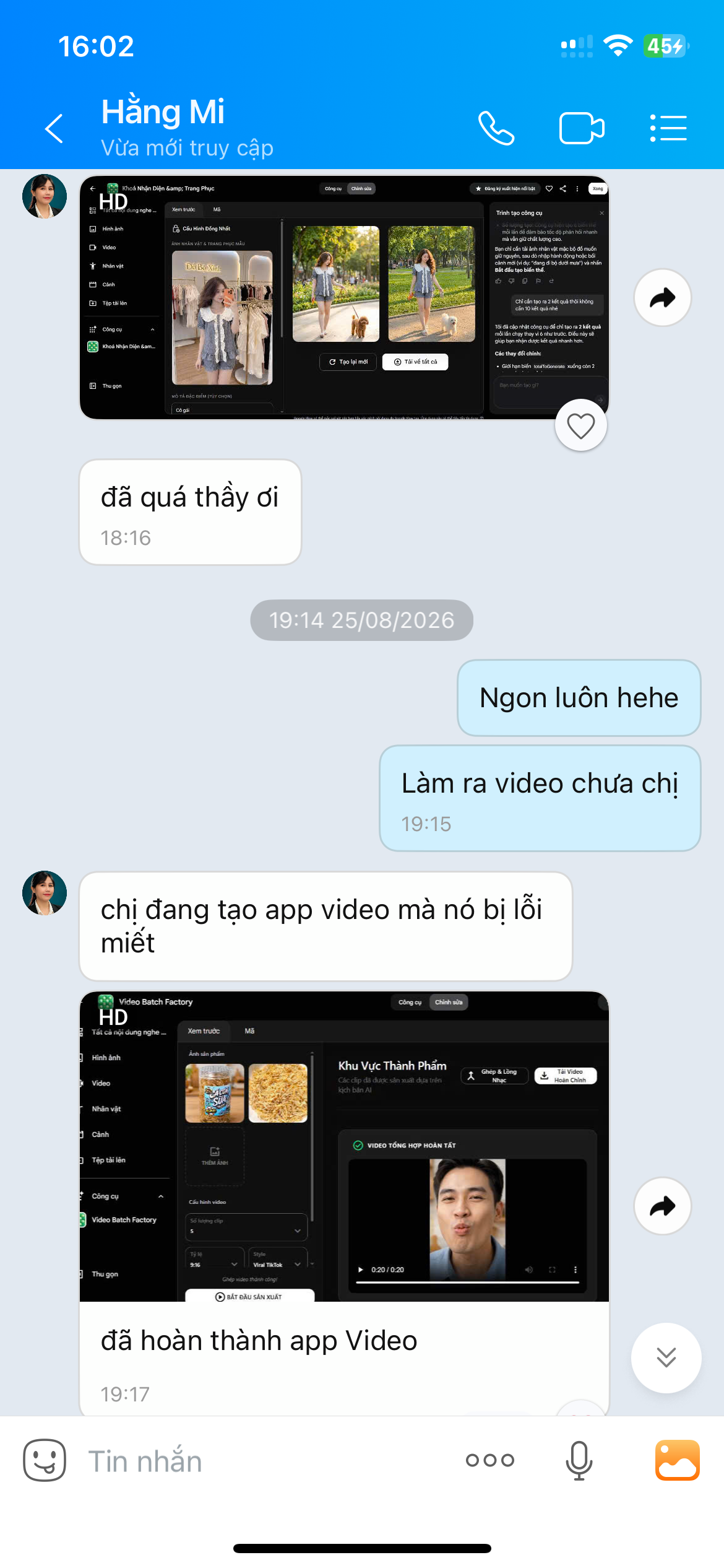 App video chị Hằng Mi tự dựng