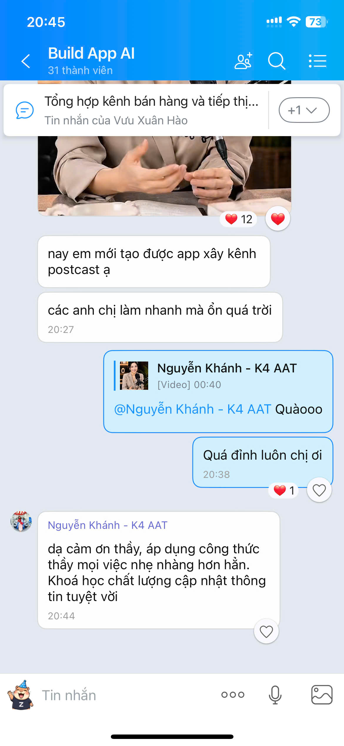 Học viên cảm ơn khoá học chất lượng