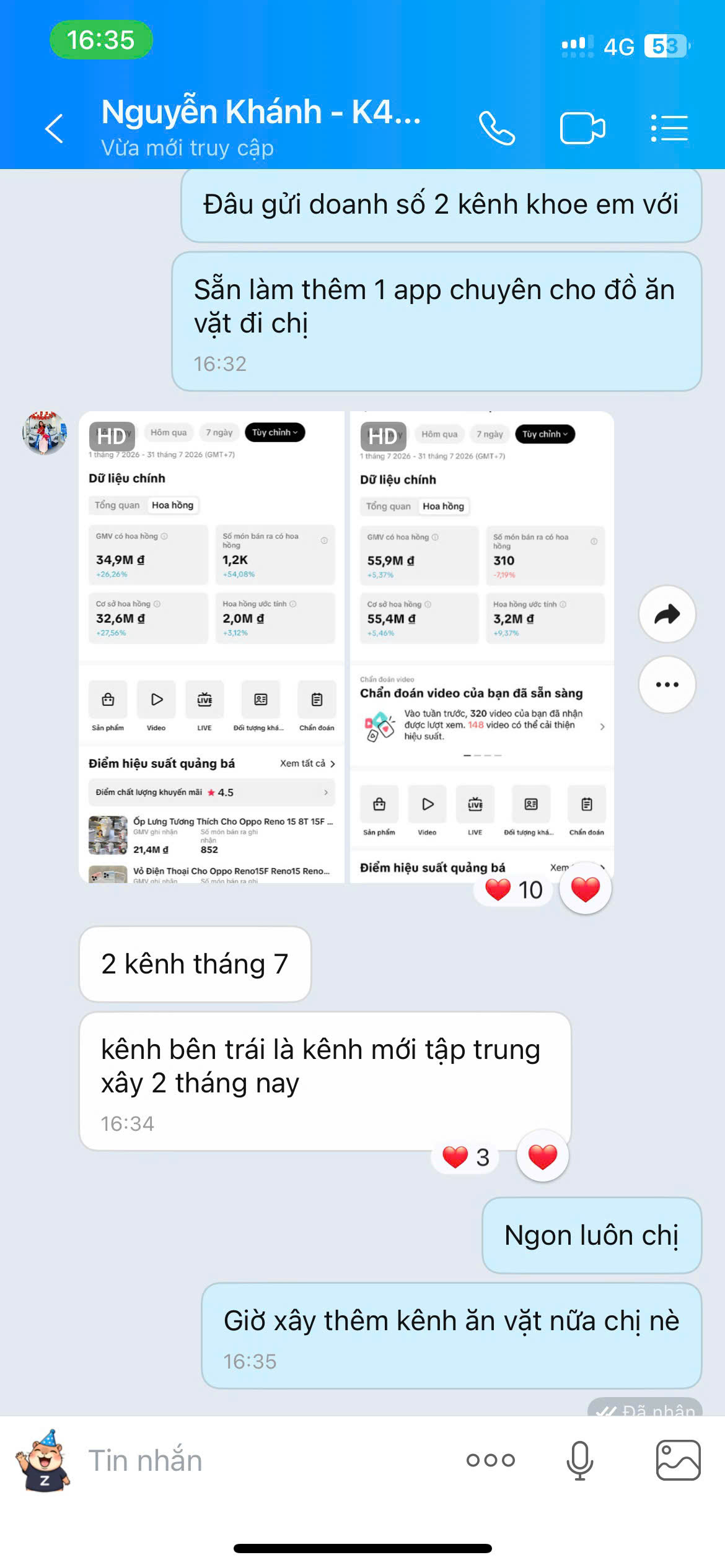 Doanh số 2 kênh TikTok tháng 7 của học viên